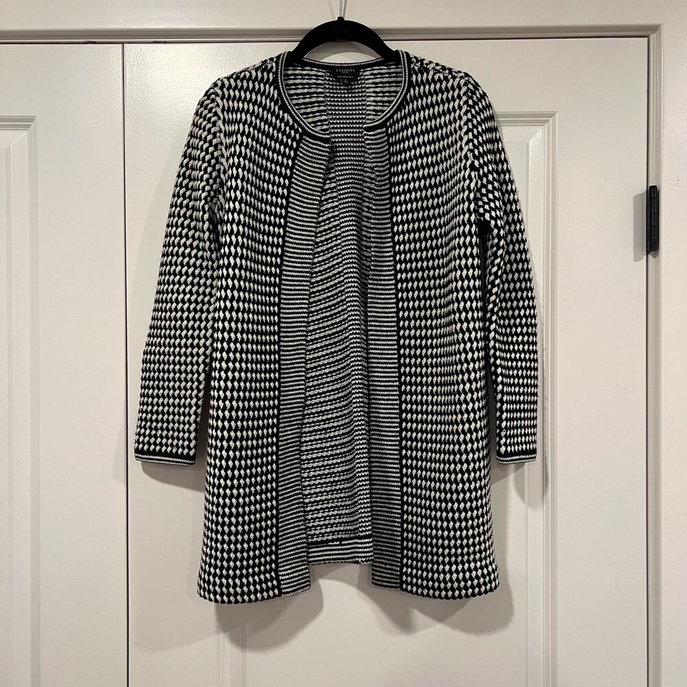 Talbots Petites‎ Women's Pure Merino Wool Black White Checkered Cardigan 1 Size